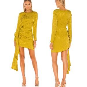 LOVERS + FRIENDS Matilda Mini Dress S Citron Green Jacquard Drape Detail Party